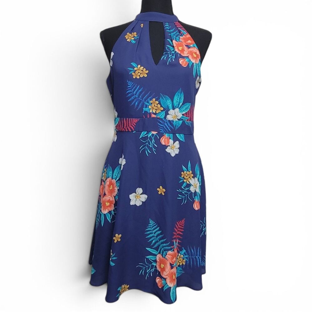 Express Hawaiian Dress Women's 6 Blue Sundress Party Cocktail Beach Vacation Y2K